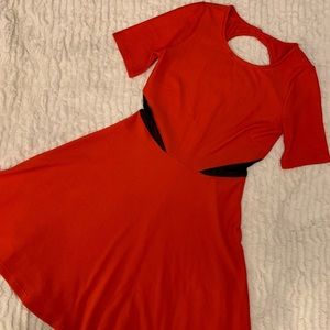 RED cut out back short sleeve dress